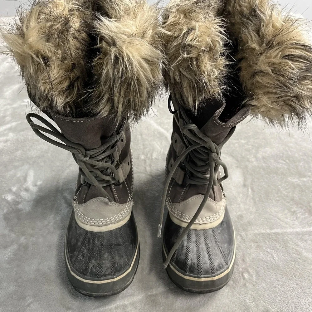 Sorel Joan Of Arctic Boots Womens Size 7 Brown Waterproof Faux Fur Snow Winter